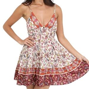 Angie Women's Boho Tiered Ruffle Paisley Print Mini Dress